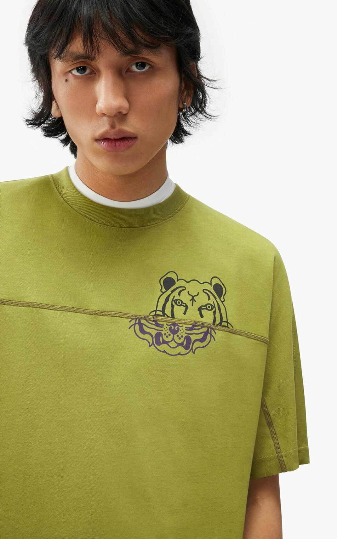 Kenzo K Tiger oversized T-shirts Herre - Olivengrøn DK-895542